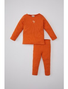 DeFacto Dievčenská vyšívaná rebrovaná košieľková pyžamová súprava s dlhým rukávom