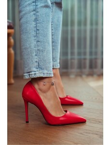 NİŞANTAŞI SHOES Dámske ihličkové topánky Vanessa Red Matte Pointed Toe