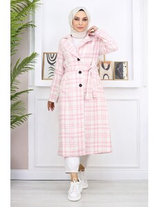 Modamihram Kockovaný kabát Şanel Kaşe Pink