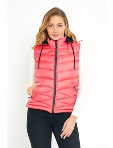 DYNAMO Dámska ružová puffer vesta s fleece kapucňou