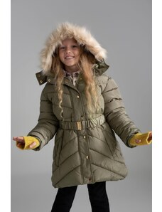 DeFacto Dievčenský dlhý kabát s kapucňou z umelej kožušiny