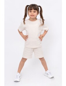 Bubito Vafle Visual Pocket Detailné bavlnené letné detské šortky pre bábätká – biela