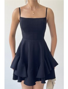 lovebox Dámska tenká sukňa na ramienka s detailom podlahy asymetrického strihu čierne večerné šaty promócie 102