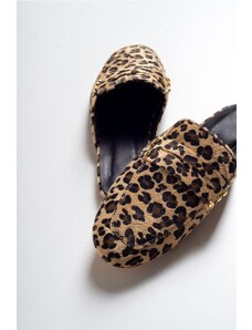 LuviShoes Dámske hnedé leopardové papuče z pravej kože