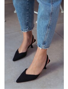 NİŞANTAŞI SHOES Fantastické čierne dámske topánky na podpätku Kilim so špicatou špičkou