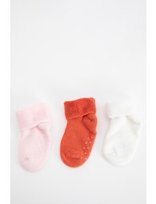 DeFacto Detské dievčenské protišmykové 3-dielne ponožky z bavlnených uterákov Y7807a2ns
