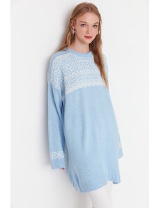 Trendyol Modest Modrý pletený sveter s geometrickým vzorom