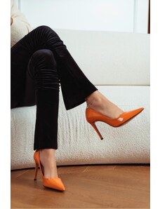 NİŞANTAŞI SHOES Dámske ihlové topánky Vanessa Orange s lakovanou kožou