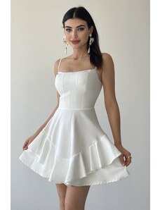 bayansepeti Atlas tkanina s nastaviteľným tenkým popruhom sukne Detail podlahy Biele šaty zásnubné šaty 102