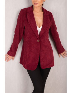 armonika Women's Burgundy Single Button Velvet Jacket