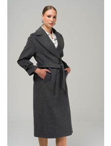 Olcay Oversize kabát s nízkym rukávom a légou rukávov na patentky TMAVÁ ŠEDÁ