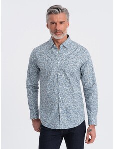 Ombre Clothing Men's SLIM FIT shirt in small leaf print - light blue V1 OM-SHPS-0163