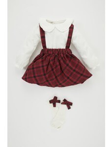 DeFacto Dievčenské kárované šaty Salopet Tričko s dlhým rukávom, 3-dielna súprava