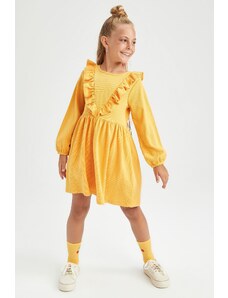 DeFacto Dievčenské vaflové šaty s dlhým rukávom pre posádku