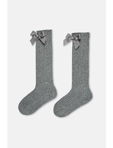 Dagi Gray Melange Girls' Ribbon Detailed Knee Socks