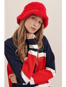 Trend Alaçatı Stili Dámsky červený plyšový klobúk s mäkkou textúrou