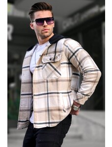 Madmext Béžová kockovaná drevorubačská košeľa s kapucňou