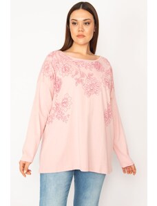 Şans Dámska blúzka s dlhým rukávom z ružovej bavlnenej tkaniny veľkej veľkosti 65n32947