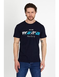 DYNAMO Pánske tričko zo 100% bavlny s potlačou na prednej strane v námorníckej modrej