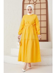 benguen 411 Horčicové hidžábové šaty s nulovým golierom