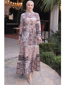 benguen Hnedé viskózové šaty so vzorom z roku 12006