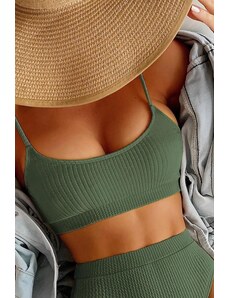 Angelsin Pilelistore High Waist Special Fabric Tankini Top Green Ms41749
