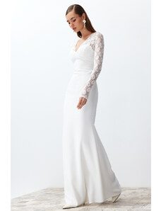 Trendyol Collection Svadobné biele čipkované šaty na telo/Nikah dlhé večerné šaty