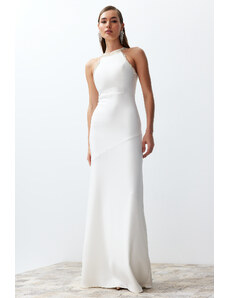 Trendyol Collection Svadobné biele tkané lesklé dlhé svadobné/nočné večerné šaty Nikah