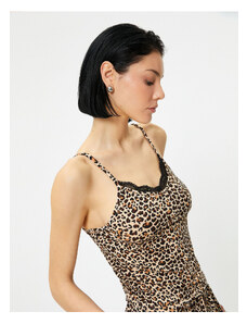 Koton Leopard Patterned Pajama Top Undershirt with Lace Thin Straps