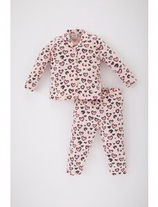 DeFacto Dievčenská súprava česaného bavlneného pyžama s dlhým rukávom s leopardím vzorom