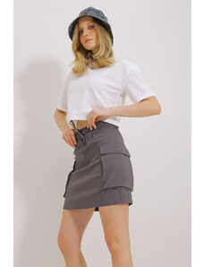 Trend Alaçatı Stili Dámske antracitové vrecko s elastickým pásom, sukňa