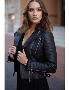 My Blog Dámska čierna kožená bunda s bočným zipsom a prackou