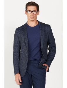 ALTINYILDIZ CLASSICS Men's Navy Blue Slim Fit Slim Fit Mono Collar Printed Blazer Jacket