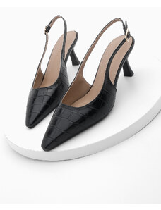Marjin Dámske špičaté topánky s otvorenou zadnou tenkou pätou, klasické topánky na podpätku Fanle Black Croco