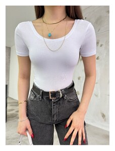 BİKELİFE Women's U-Neck Fitted/Simple Short Sleeve Blouse Body
