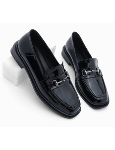 Marjin Women's Loafer Loafer Shoes Flat Toe Buckled Casual Shoes Races Black Patent Leather