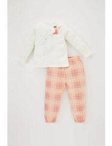 DeFacto Dievčenský kockovaný flanelový pyžamový set s dlhým rukávom