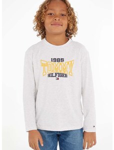 Detská bavlnená košeľa s dlhým rukávom Tommy Hilfiger šedá farba, s potlačou