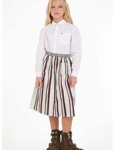 Dievčenská bavlnená sukňa Tommy Hilfiger biela farba, mini, áčkový strih