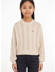 Detský bavlnený sveter Tommy Hilfiger béžová farba, tenký