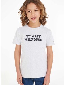 Detské bavlnené tričko Tommy Hilfiger šedá farba, s potlačou