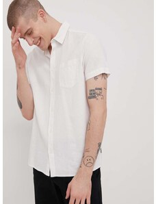 Ľanová košeľa Solid pánska, biela farba, regular, s klasickým golierom