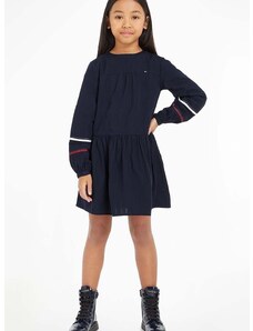 Dievčenské bavlnené šaty Tommy Hilfiger tmavomodrá farba, mini, áčkový strih
