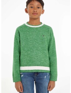 Detský sveter s prímesou vlny Tommy Hilfiger zelená farba, teplý