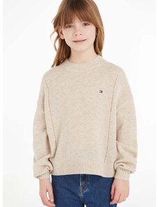 Detský vlnený sveter Tommy Hilfiger béžová farba, tenký