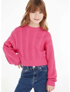 Detský bavlnený sveter Tommy Hilfiger ružová farba, tenký