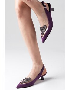 Mio Gusto Dámske krátke topánky na podpätku Katia Purple Color Suede Open Back