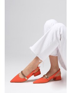 Mio Gusto Dámske krátke topánky na podpätku z matnej saténovej tkaniny Laura Orange Color