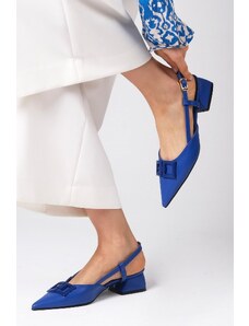 Mio Gusto Alyssa Saks modrá farba s otvorenou zadnou sponou, krátke dámske topánky na podpätku