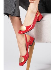 Mio Gusto Dámske krátke topánky na podpätku z lakovanej kože Caroline červenej farby s otvoreným chrbtom